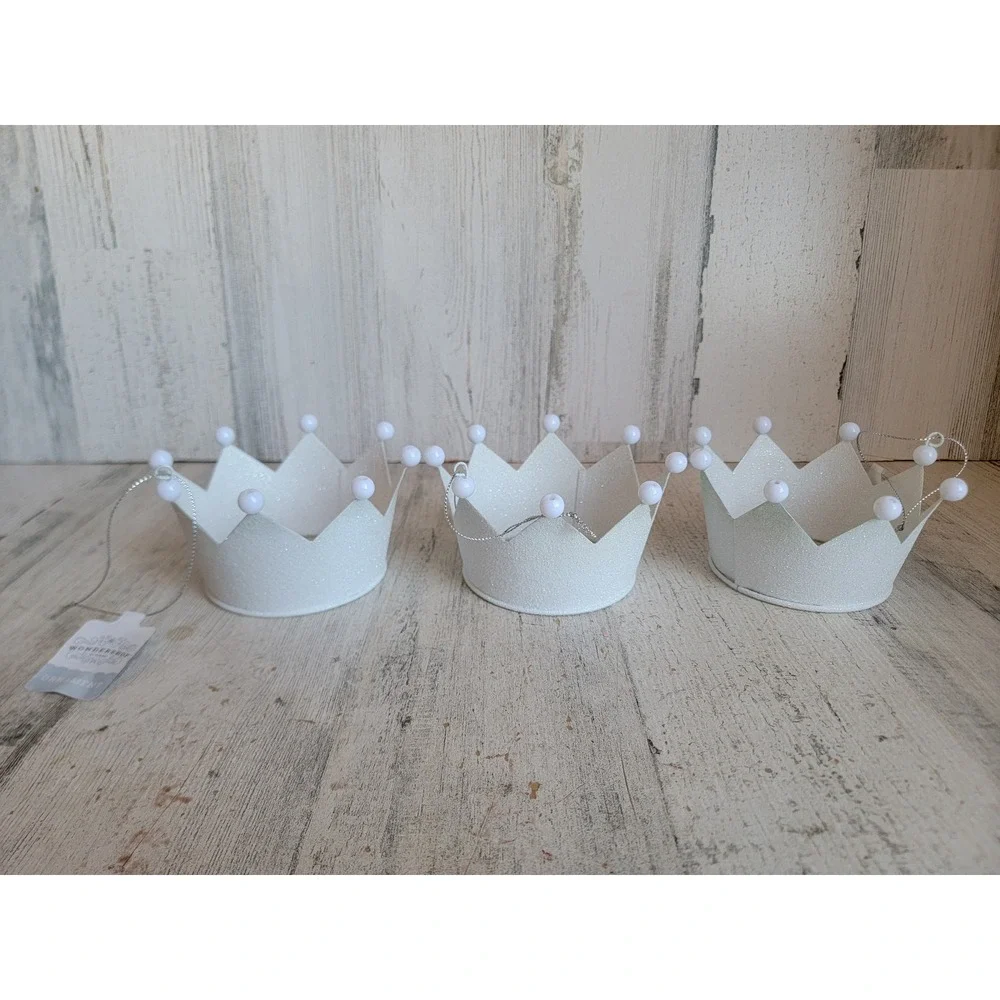 Wonder‎ shop metal glitter white princess crown tiara ornament Xmas set